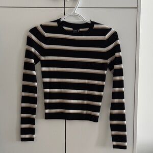 Simons Black and Cream Striped Long Sleeve Top